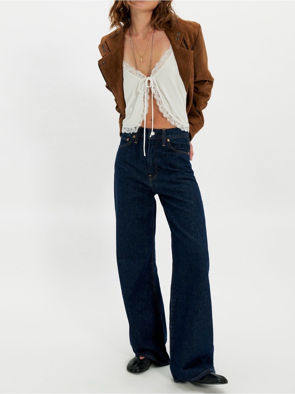 Levi's High Rise Straight Wide-Leg Jeans in Dark Blue